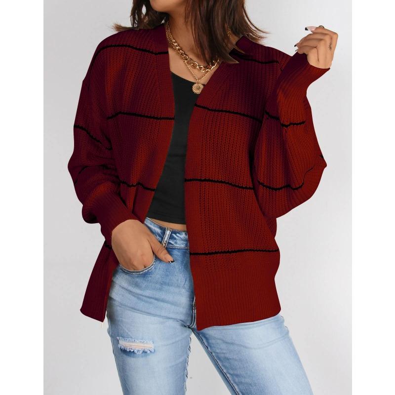 

Женский свитер свободного кроя с V-образным вырезом в полоску, осень/зима XL бордовый