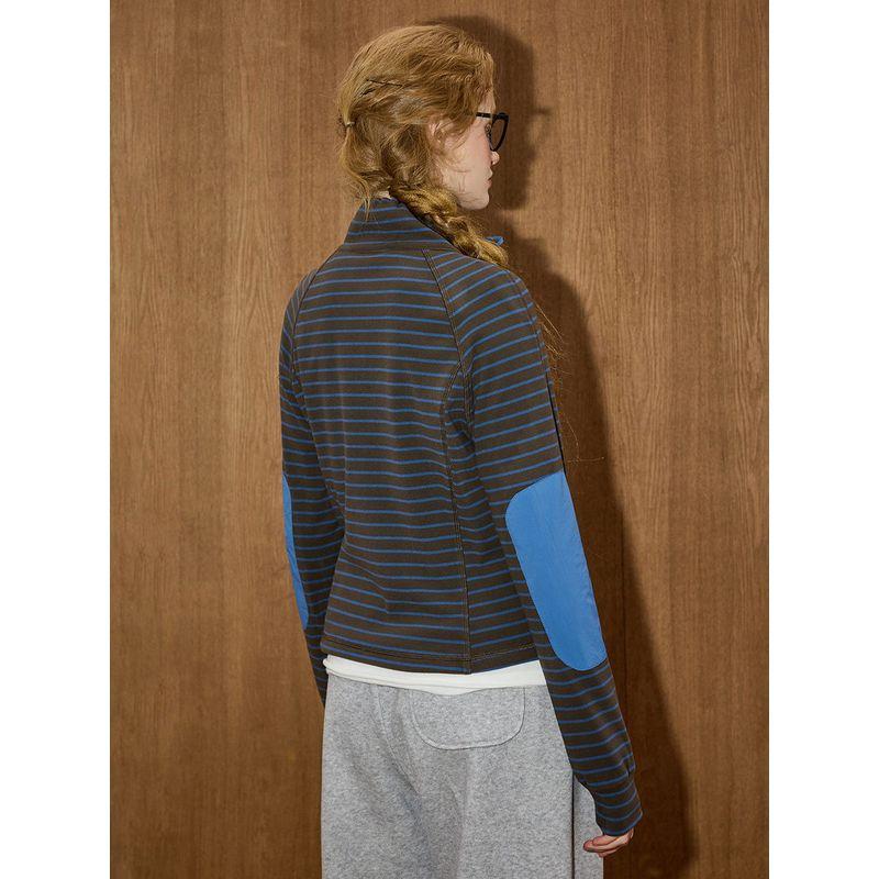 Coolhut Striped Cardigan with Contrasting Color Stand-Up Collar Casual Patchwork Slimming Top for Women 2026 Winter Sweatshirt Jacket for Women