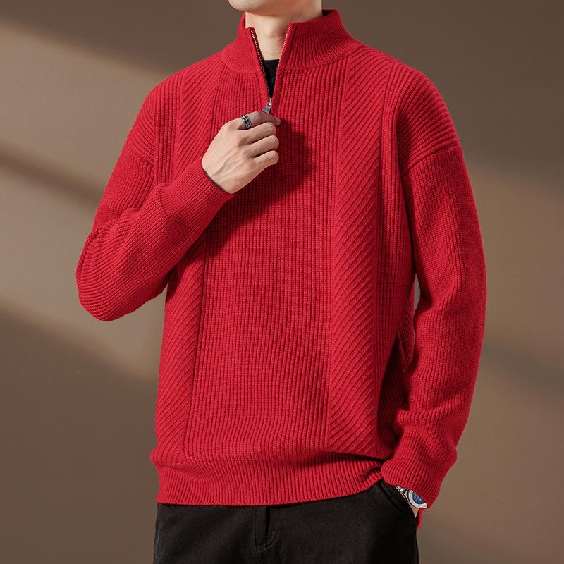 Autumn Half-Zip Collar Knit Sweater Pullover