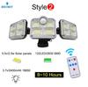 3000mAh solenergi 4-hode vegglampe 333LED solcellegatelampe innendørs utendørs vanntett solcellelampe med bevegelsessensor justerbar lysvinkel flomlys