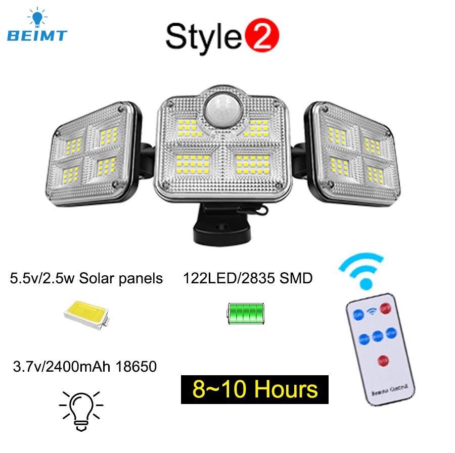 3000mAh solenergi 4-hode vegglampe 333LED solcellegatelampe innendørs utendørs vanntett solcellelampe med bevegelsessensor justerbar lysvinkel flomlys