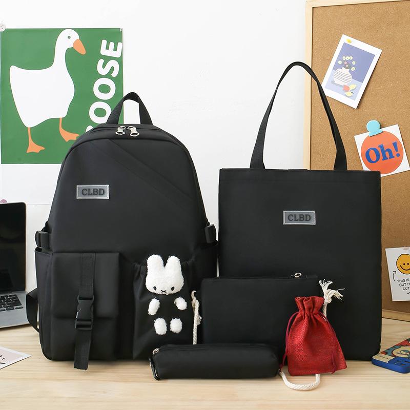 

Stylish small and fresh student backpack, primary school student portable make-up bag, five-piece set, large-capacity backpack. чорний