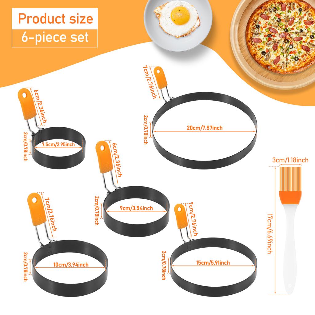 Egg Rings Pancake Mold Set Stainless Steel Egg Ring Kits Non-stick Muffin Pancake Mould with Silicone Handle for Kitchen Gadgets