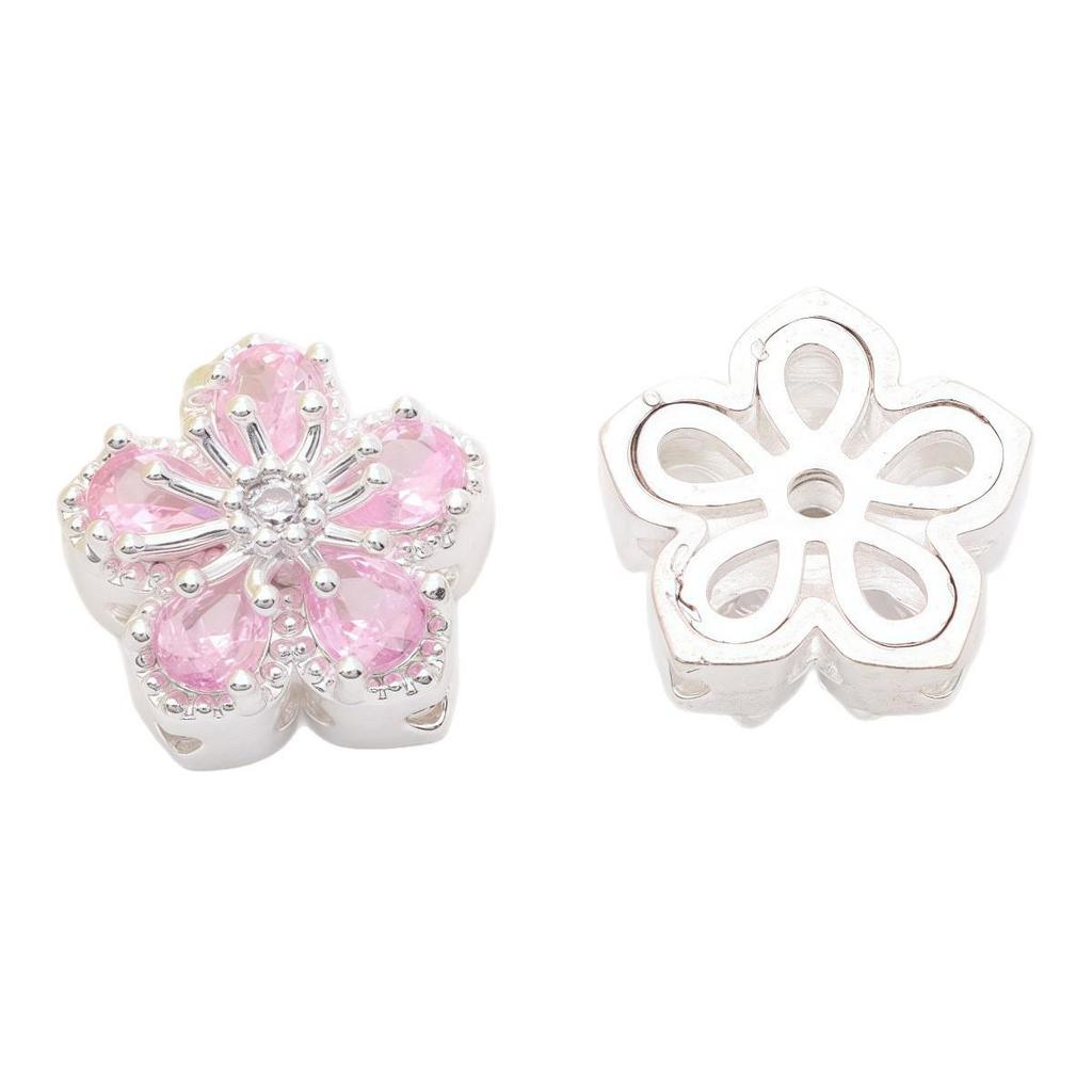 14K Gold-Plated Copper Zircon Five-Petal Flower Spacer Beads for DIY Crystal Bracelet Jewelry