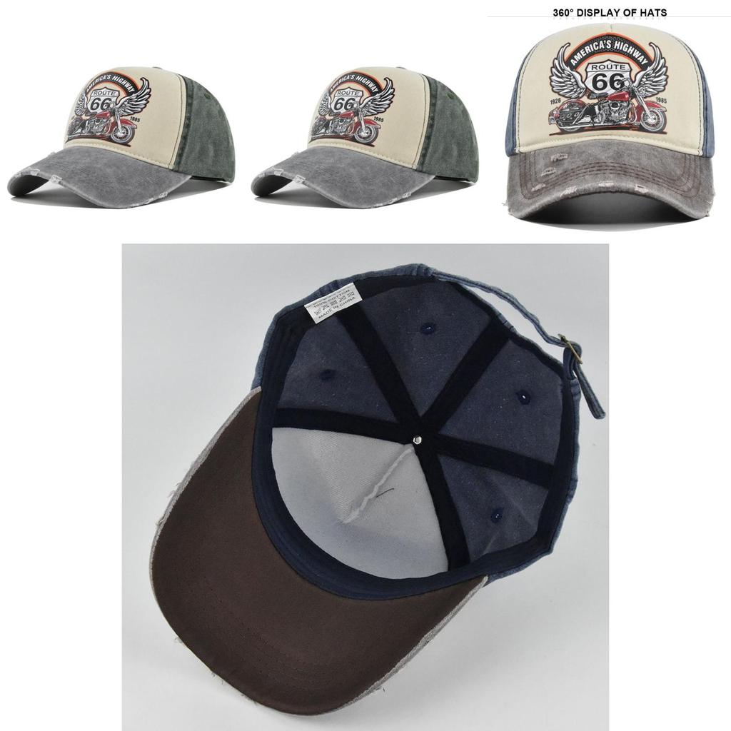Berretto da Baseball Vintage Route66 Cappello con Stampa Retrò a Becco d'Anatra Cappello da Motociclista Camionista Cappello da Sole da Uomo