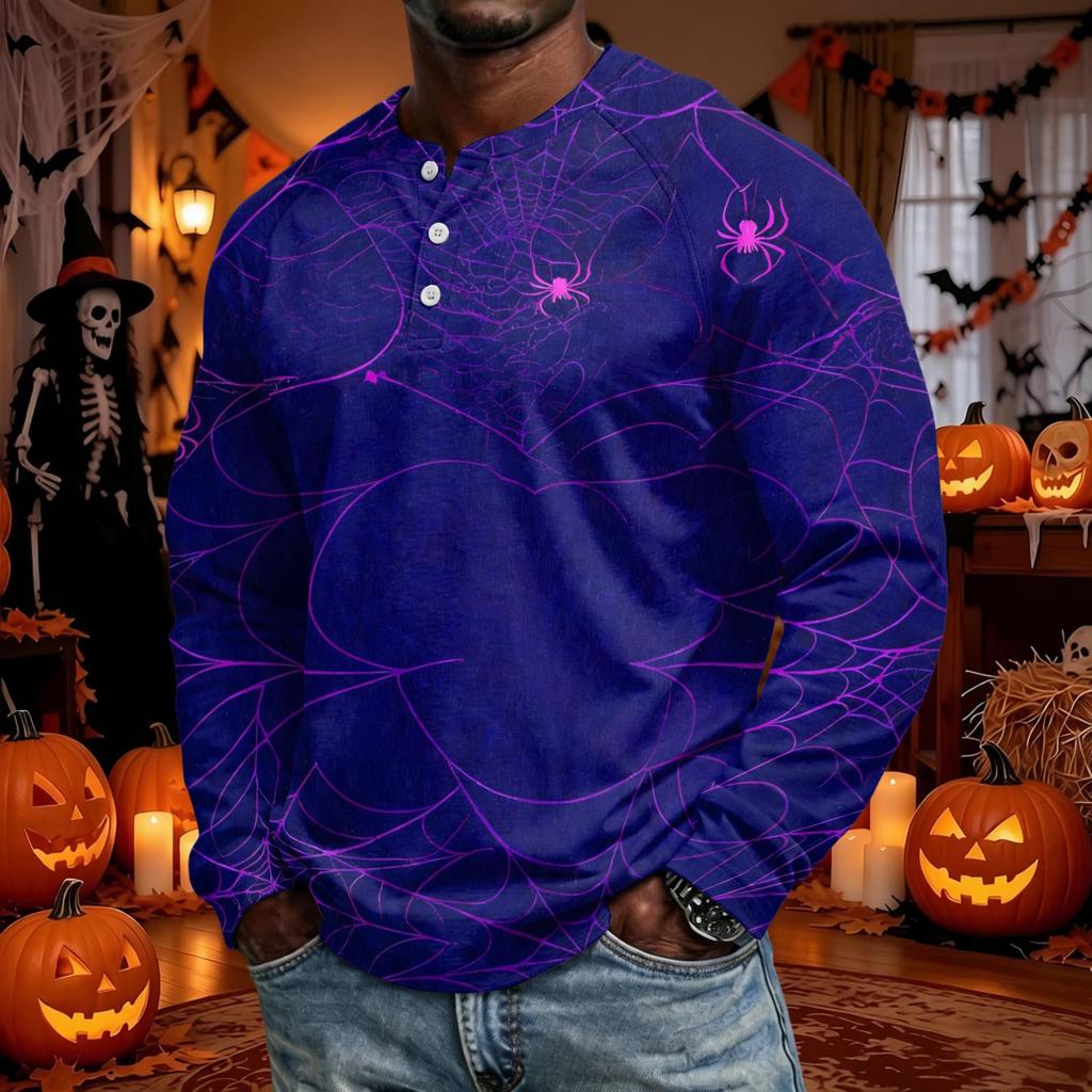 Men's Long Sleeve Shirt Loose Fit Casual Top for Halloween and Everyday Wear