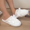Monochrome Home Warm Slippers, Soft Bottom Fluffy Flat Bow Decorative Shoes, Winter Plush Comfortable Non-slip Shoes