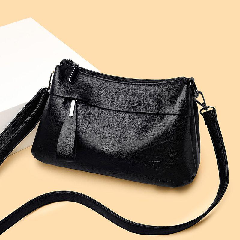 

Summer Women s Elderly Elegant Soft Leather Cross-Body Bag Black One