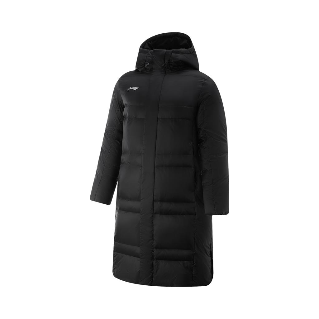 Li-Ning Comfortable Simple Versatile Long Hooded Sports Letter Down Jacket Unisex Outerwear Black AYMV379-1