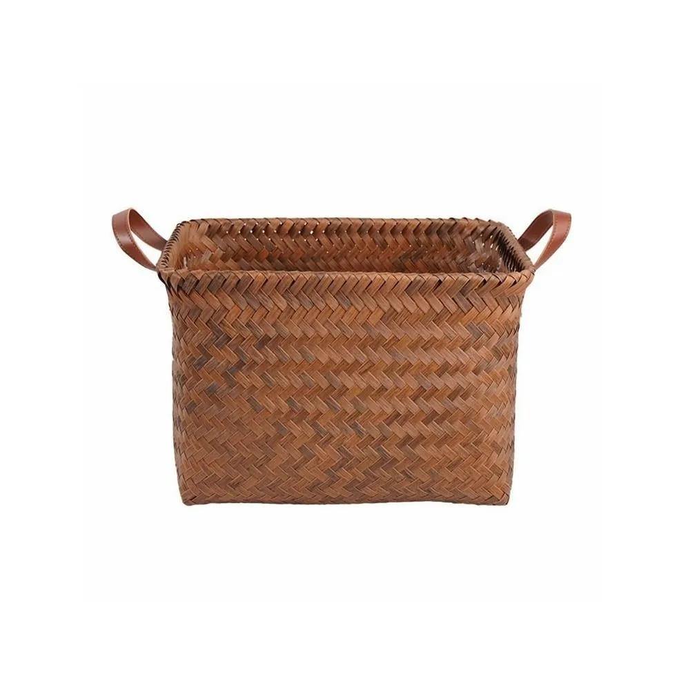

Portable Dirty Clothes Basket Retro Imitation Rattan Weaving Brown Picnic Basket 38cm Home Storage Home Furnishings