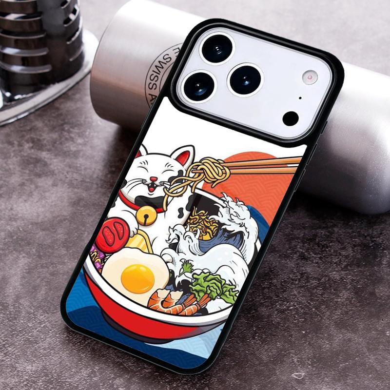 Neko Ramen Japan Cat Anime Phone Case for iPhone 17 16 15 Pro Max Air 14 13 12 11 Plus Shockproof Capa Cover