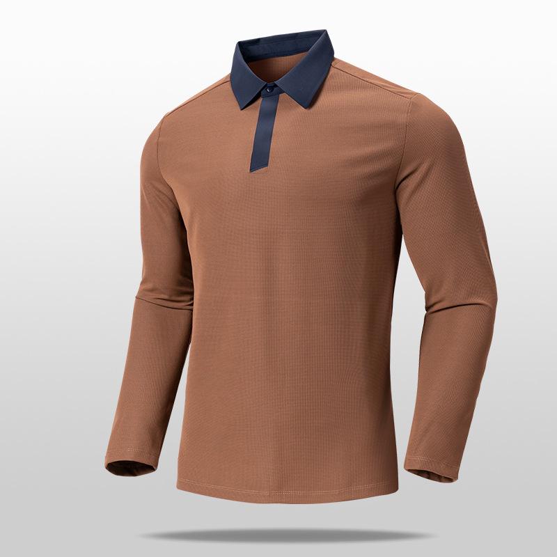 Autumn and Winter Polo Shirt Men's Spliced Ice Silk Long Sleeved Versatile Casual Lapel Polo Shirt