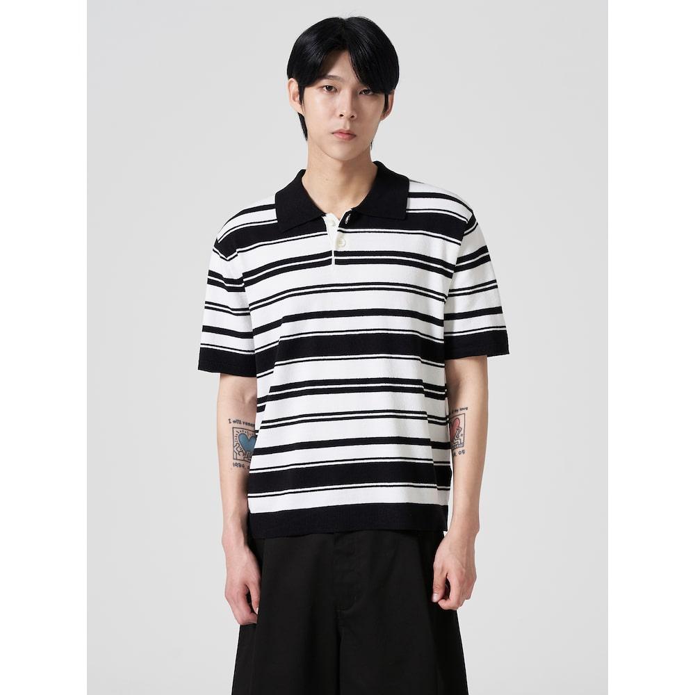 8SECONDS Modified Striped Collar Short Sleeve Knit Black (424651Ly25)