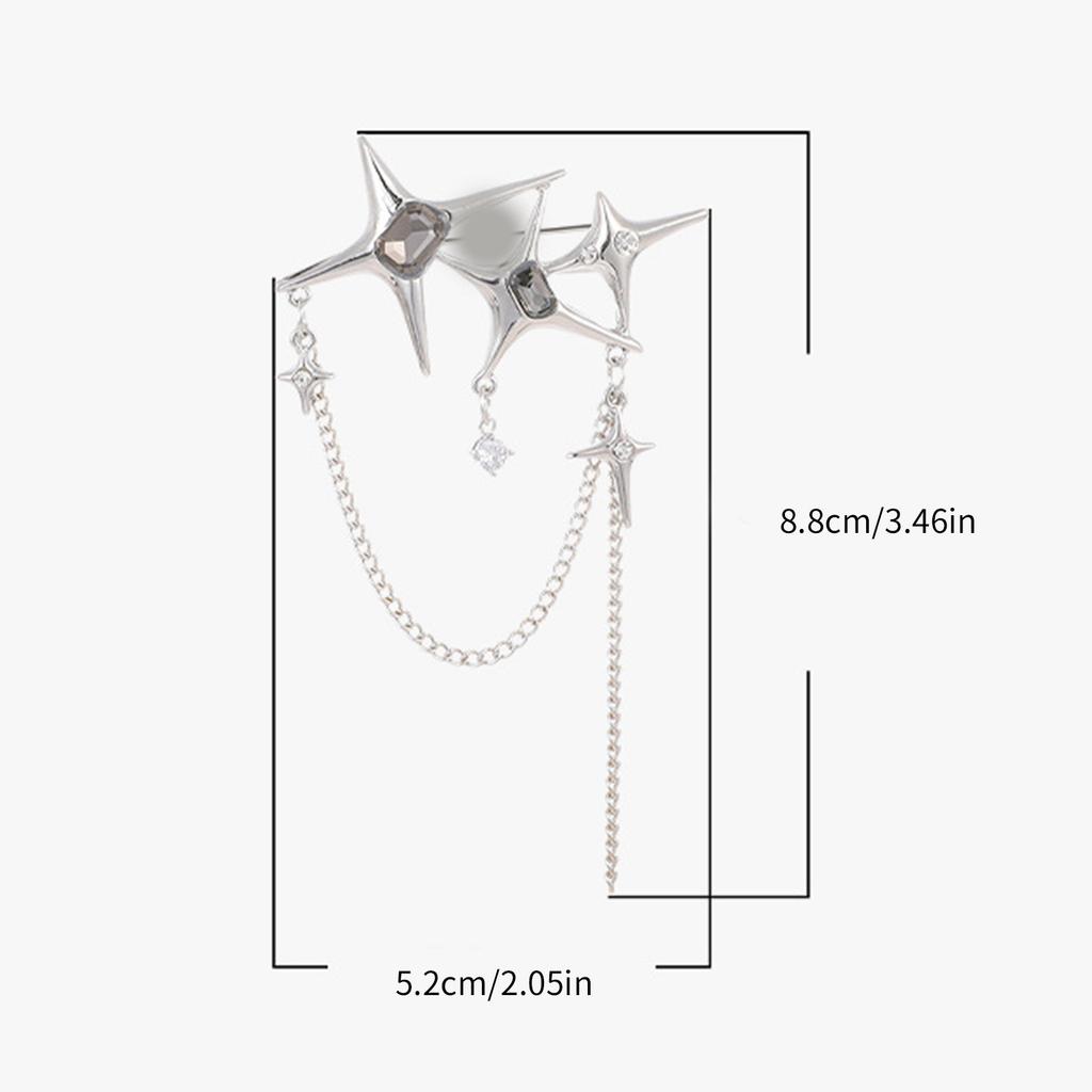 Elegant Four point Star Chain Pin Personality Punk Breastpin Crystal Badge Jewelry Sophisticated Women Suit Dress Brooch
