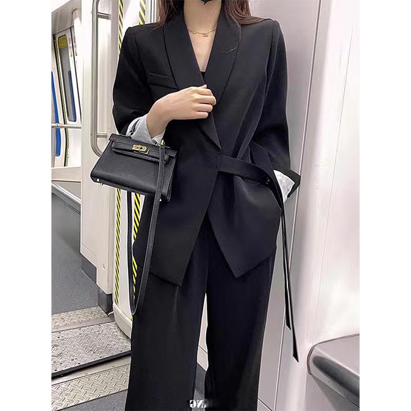 Women's Spring & Autumn Loose Fit Blazer and Wide-Leg Pants Set