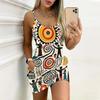 Summer New Retro Geometry and Lines  Patterns  Print Sleeveless Bodycon Dress with Pockets Sexy Slim Fit Elegant Party Dress