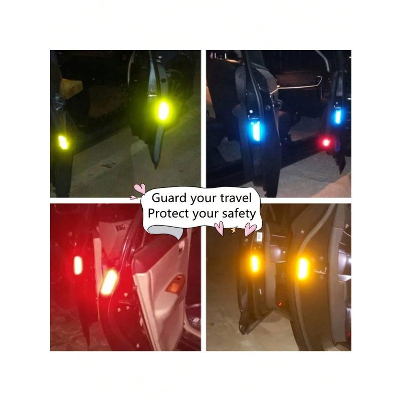 4pcs Reflective Car Door Warning Stickers, Anti-Collision Decals with Open Sign, Night Reflective High Temperature Decorative Stickers