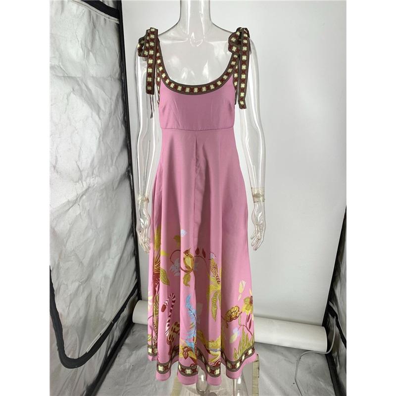 Rochie Maxi cu Bretele Legate la Umeri pentru Femei, Imprimeu Floral, Talie Empire, Rochie de Soare pentru Vacanță de Vară pe Plajă