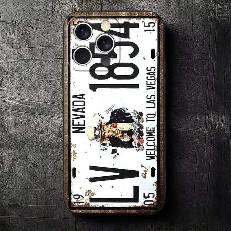 Retro Vintage License Plate Soft Phone Case for iPhone 16 16E 17 Air 15 Pro Max 14 Plus 13 Mini 11 12 7 Black Cover Back Shell
