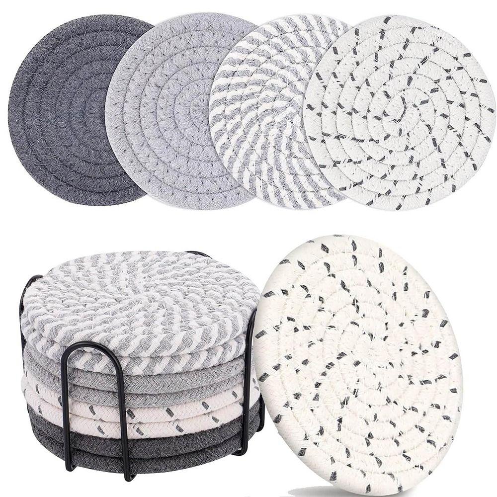 8/10 Pcs Cotton Rope Woven Trivet Placemats Braided Hot Pads Natural Dinner Plate Mat Set  Desk