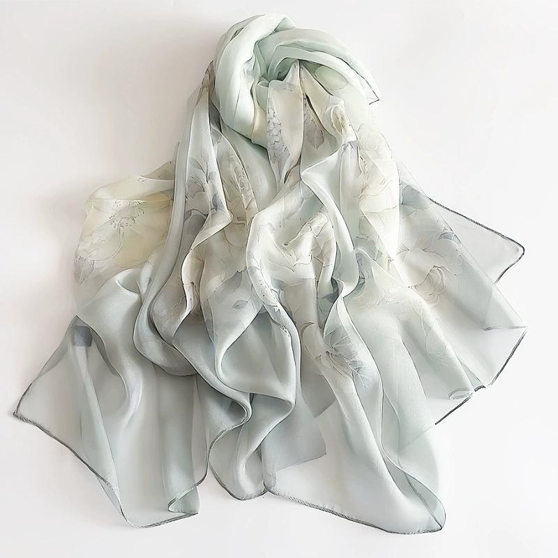 Spring Summer Women Large-size Printed Beach Shawls Muslim Hijabs Travel Thin Sunscreen Scarf/Scarves 100% Silk Beach Scarf