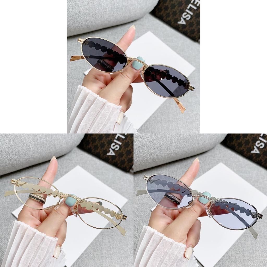 Jennie Style Metal Oval Sunglasses With Heart Embellishments Uv400 For Fashion And Travel
