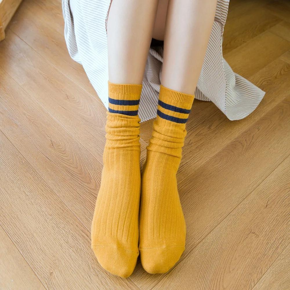 College Style Striped Women Socks Solid Black White Long Sock For Women Japanese Kawaii Cute Harajuku Vintage Streetwear Leg Sox