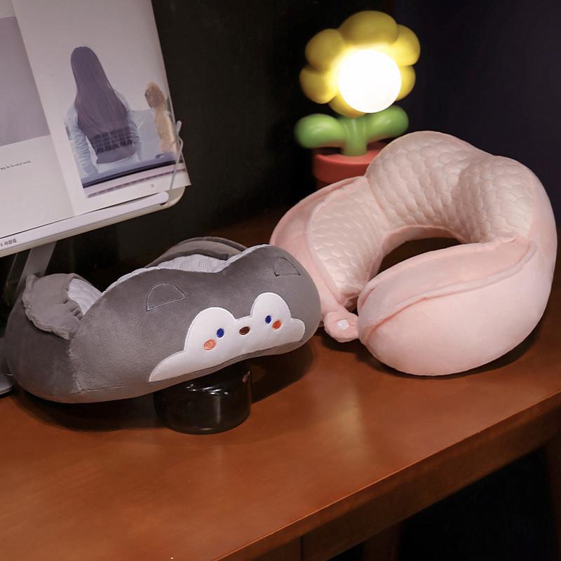 Cute Animal Design U Shaped Pillow Soft Plush Cartoon Travel Neck Cushion For Sleeping