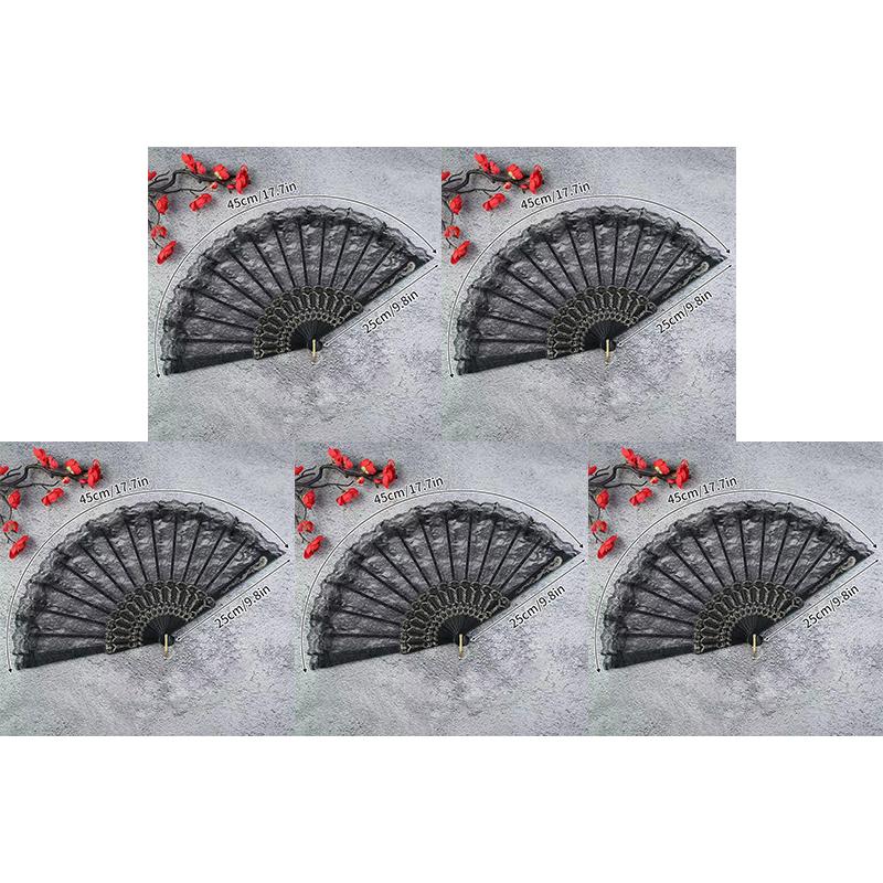 Folding Fan Lace Flower Decor Chinese Style Fan Hand Held Anitque Art Craft Japnese Summer Female Dance Home Party Decoration