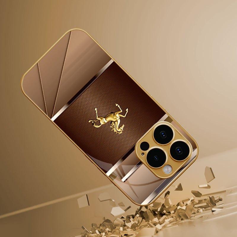 Cool Zlatý Vzor Koně Kovová Barva Skleněné Pouzdro na Telefon Pro iPhone 17 16 15 14 13 12 11 Pro Max 14 Plus 17Air 16E Kryt