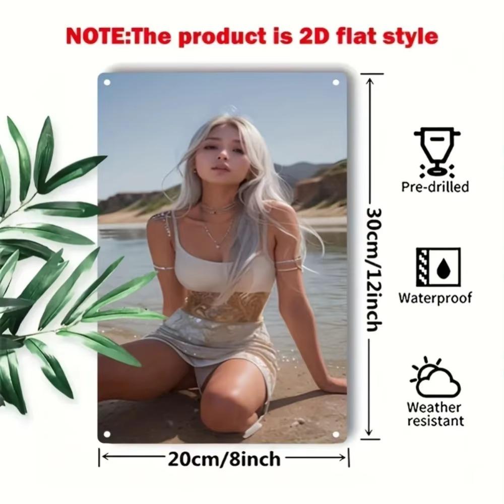 Metal Wall Art Vintage Woman White Dress Gold Accents Home Decor