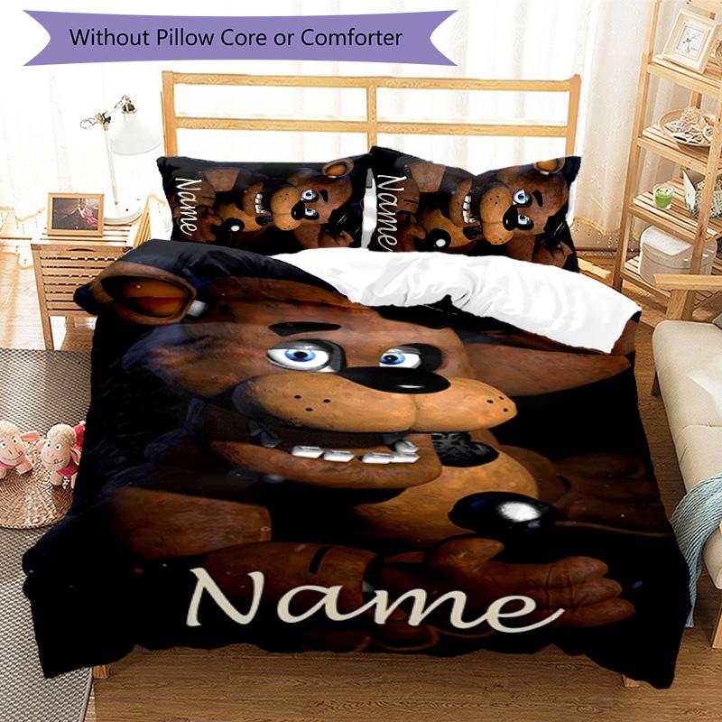 3pcs Freddy Bear1 Cover Set - Personalized Name, HD Printed Bedding with 1 Cover and 2 Pillowcases - Perfect for Home Decor, Easy Care