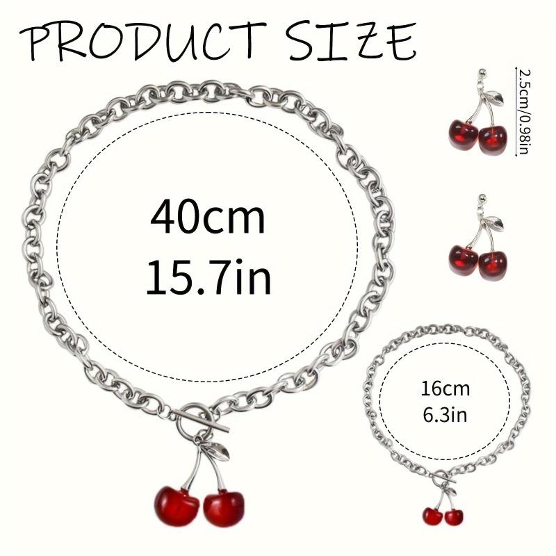 Red Cherry Charm Pendant Choker Y2K Fruit Necklace Bracelets Earrings Chains For Women Summer For Dancing Party Jewelry