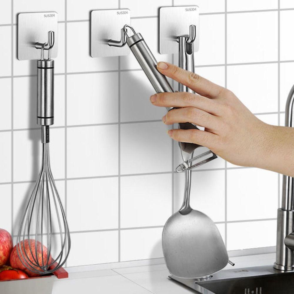 

5pcs Self Adhesive Coat Hook Stainless Steel Towel Holder Towel Rack Wall Hooks Door