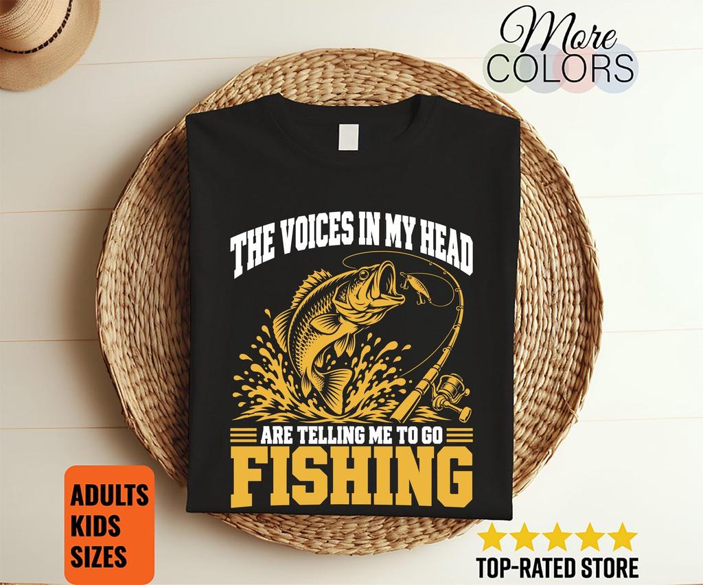 The Voices in My Head Fishing Shirt, Funny Angler Quote Tee, Jumping Bass Rod Design, Fisherman Birthday Gift, Dad Humor, Lake Vacation Wear