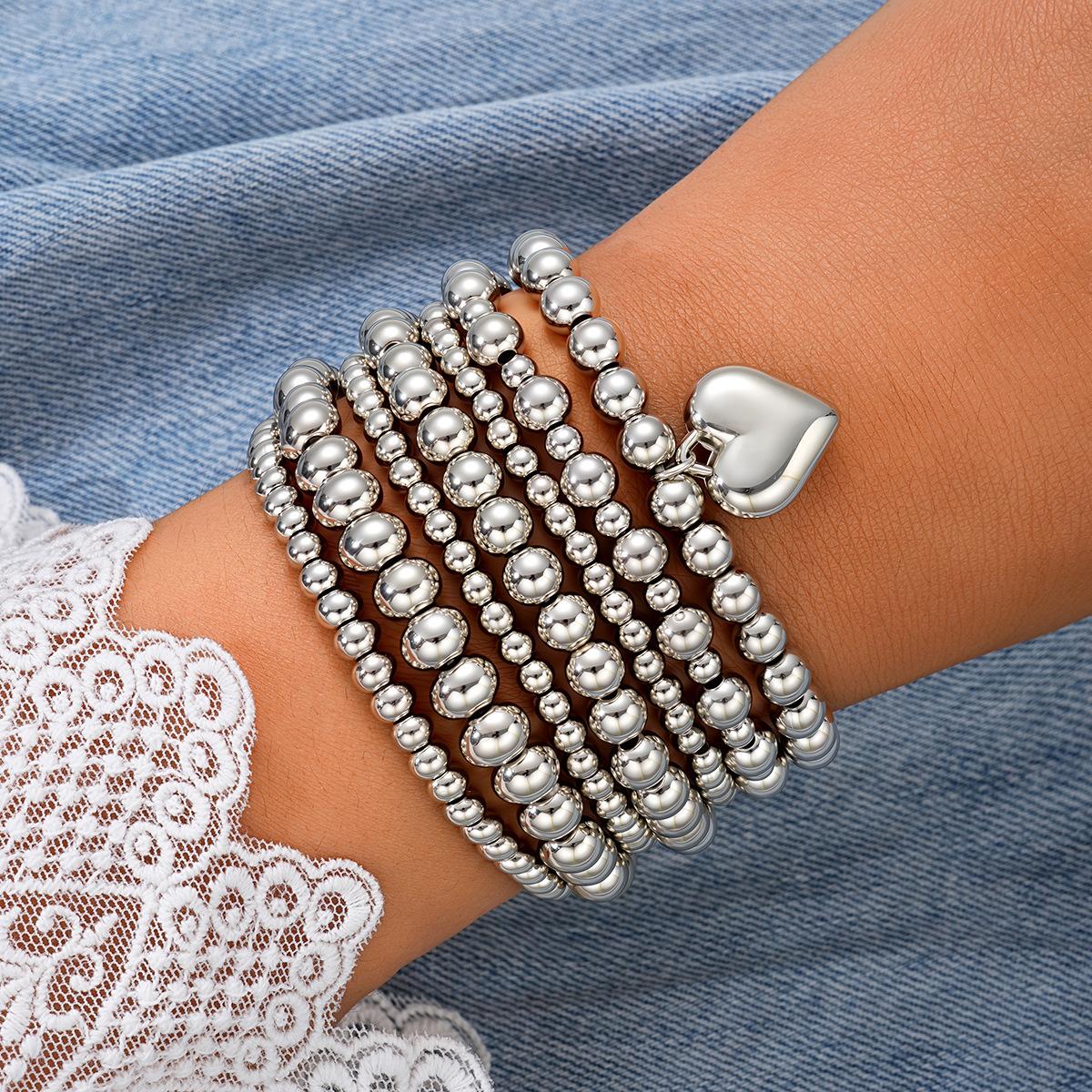 European and American CCB beaded bracelet love pendant bracelet set exaggerated fashion versatile bracelet