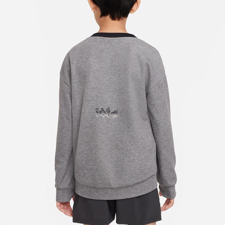 Nike Dri-Fit Letter Logo Printed Sports Casual Crewneck Sweatshirt Kids sweatshirt Gray DQ8813-032