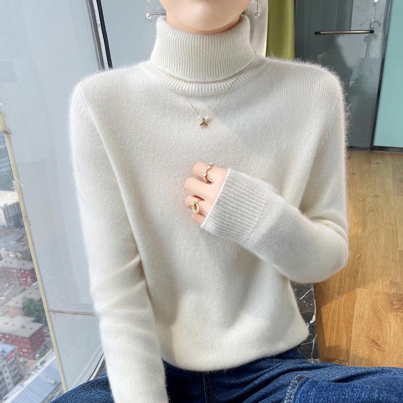 Women's Seamless Cashmere Knit Base Layer Pullover with Half-High Collar