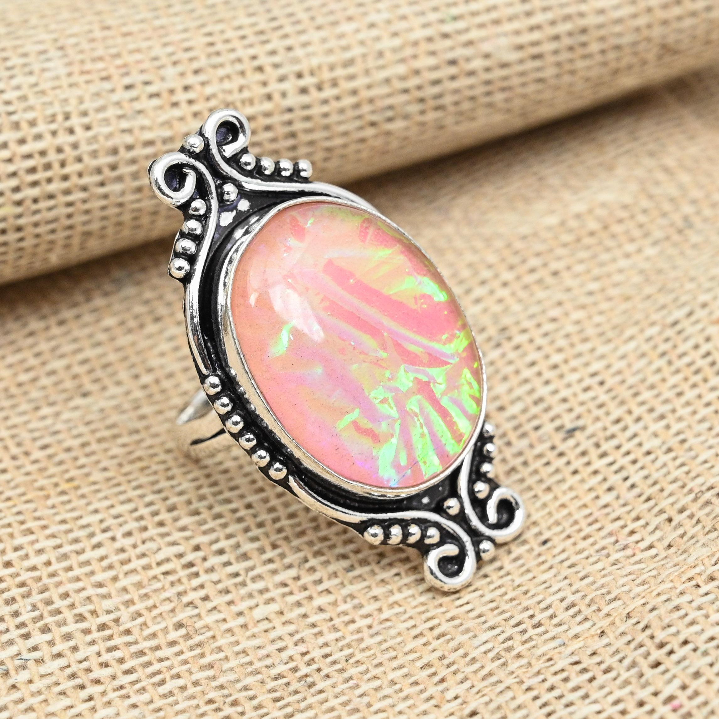 

Розовый тройной опаловый драгоценный камень стерлингового серебра 925 пробы ручной работы Изысканное ювелирное кольцо всех размеров 12 розовый