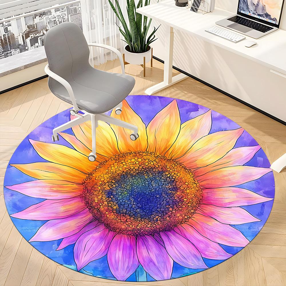 1pc Sunflower Bloom Office Round Area Rug, Indoor Mat Suitable ForOffice, Under Office Chairs Bedroom Living Room Home Decor D016