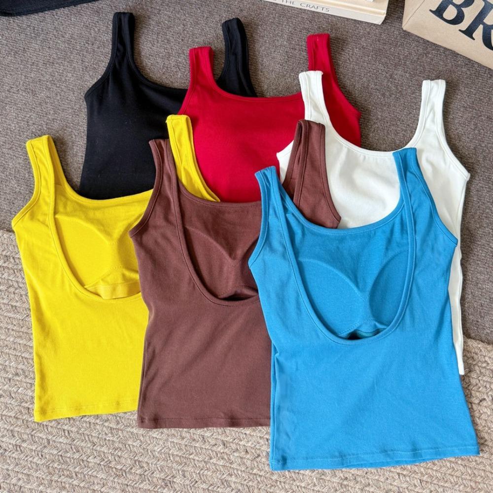 Crop Tops Breast Pad Solid Color Tank Top Women Summer Camis Backless Camisole Fashion Casual Tube Top Female Sleeveless