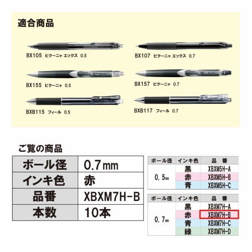 Pentel Ballpoint Pen Refill Vicuna 0.7mm XBXM7H-B Red 10 Pieces