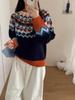 Women's Retro Fair Isle Color Block Wool Sweater for Autumn/Winter 2026