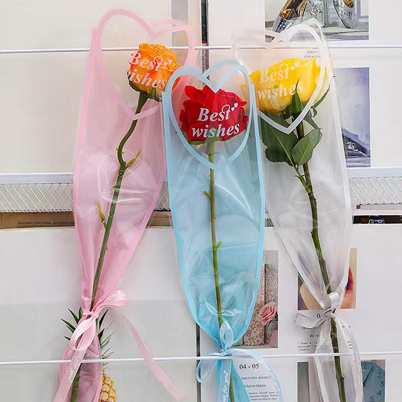 50Pcs Iridescent Single Rose Sleeves Diy Transparent Flower Wrapping Bag Floral Material Packaging Waterproof