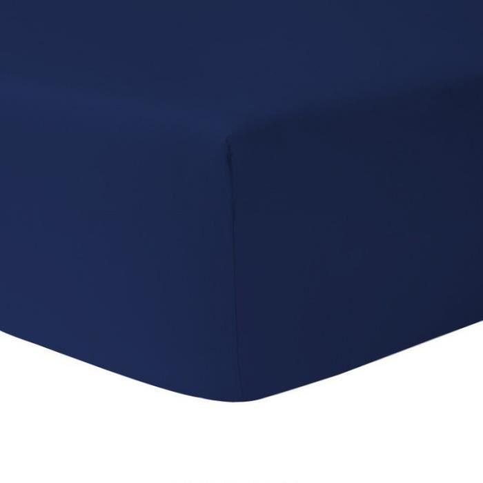 DUBLANC Drap Housse 160 x 190 cm BLEU MARINE - 100 % coton