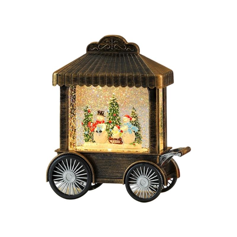 Lighted LED Musical Christmas Music Box Christmas Toy Music Box Snow Globe Cart Table Ornament for Home Decoration