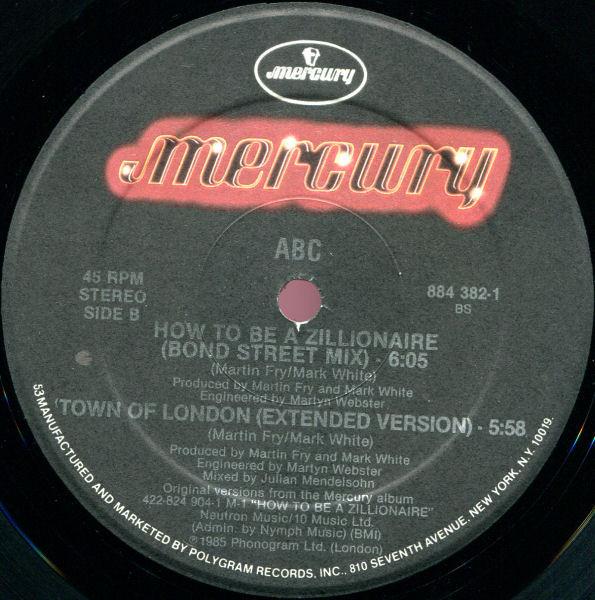 

12inch Record ABC How To Be A... Zillionaire 8843821 Mercury 1985 US Dance Electronica Used