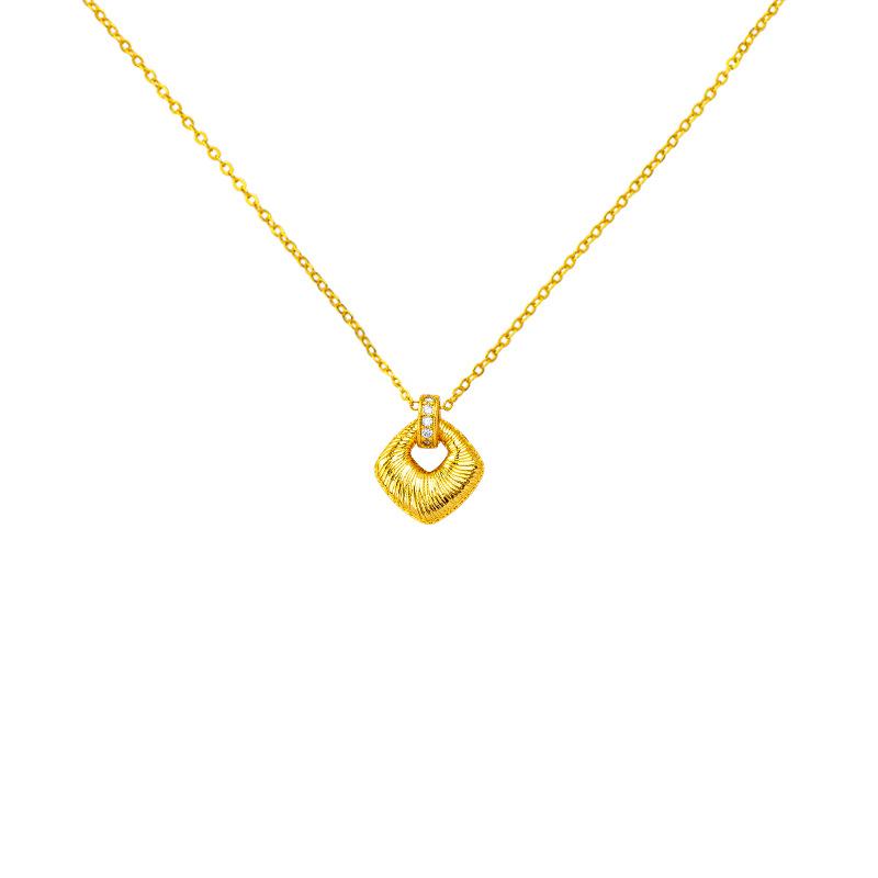 Luxur Pure Gold Real Gold Women's Diamond Brushed Geometric Pendant Necklace