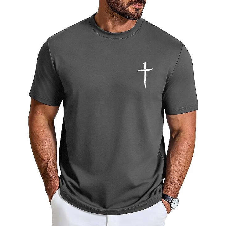 Camiseta Casual Gráfica Ajustada para Hombre con Cruz Cristiana Aiyino