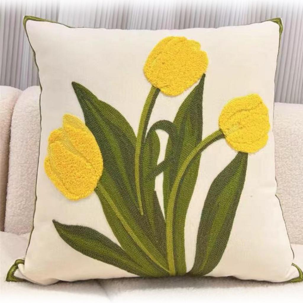 Modern Style Embroidered Tulip Cute Pillow Cover Sofa Living Room Bay Window Decorative Seat Cushion By Pillowcase